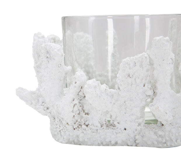 Suport lumanare din sticla si rasina Corallo Alb, Ø12,5xH9 cm (5)