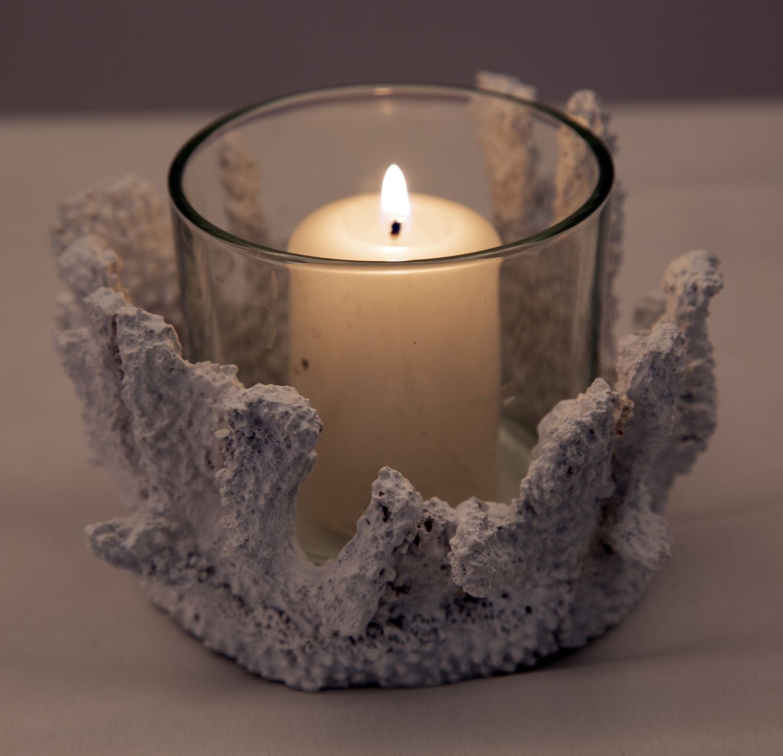 Suport lumanare din sticla si rasina Corallo Alb, Ø12,5xH9 cm (6)