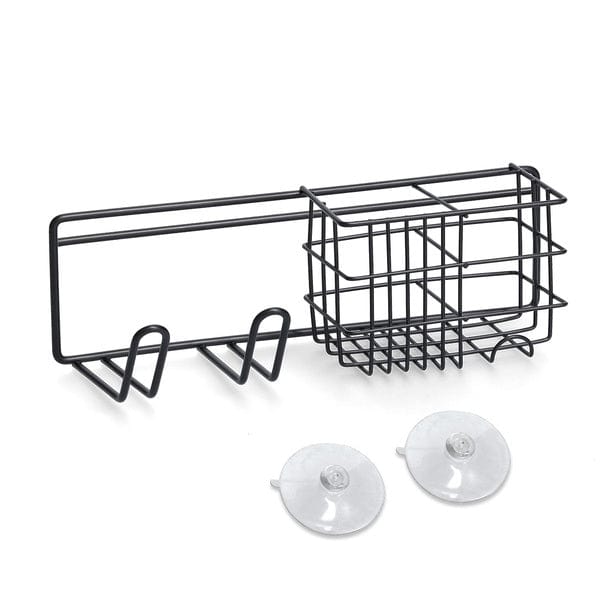 Suport metalic pentru baie, cu 2 carlige, Rack Negru, l27xA9,5xH8,7 cm (2)