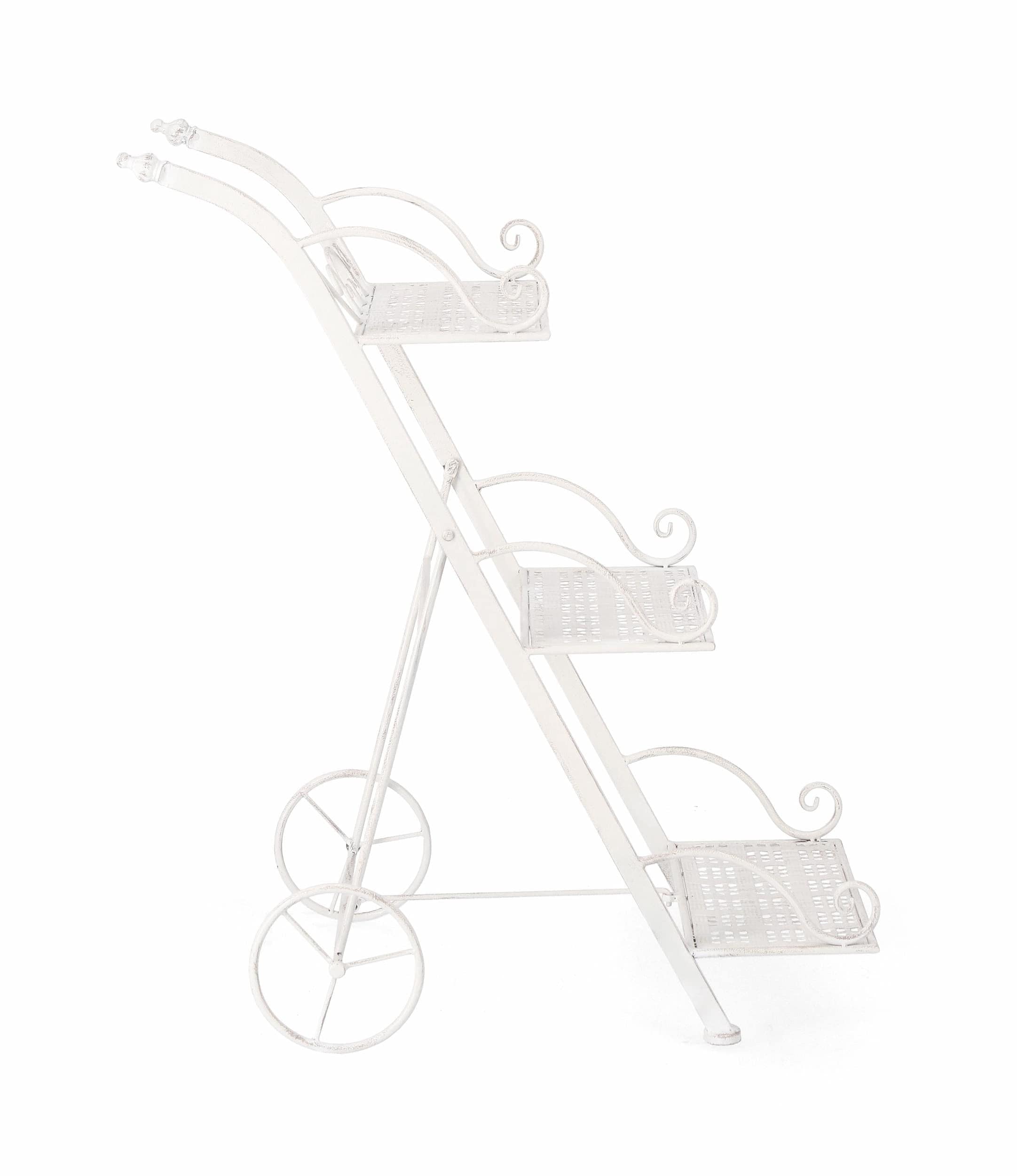 Suport pentru ghivece, din metal, Emily Rectangle 3SH Alb Antichizat, L54xl34xH78 cm (2)