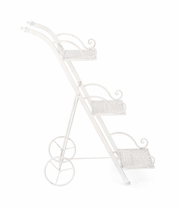 Suport pentru ghivece, din metal, Emily Rectangle 3SH Alb Antichizat, L54xl34xH78 cm (2)