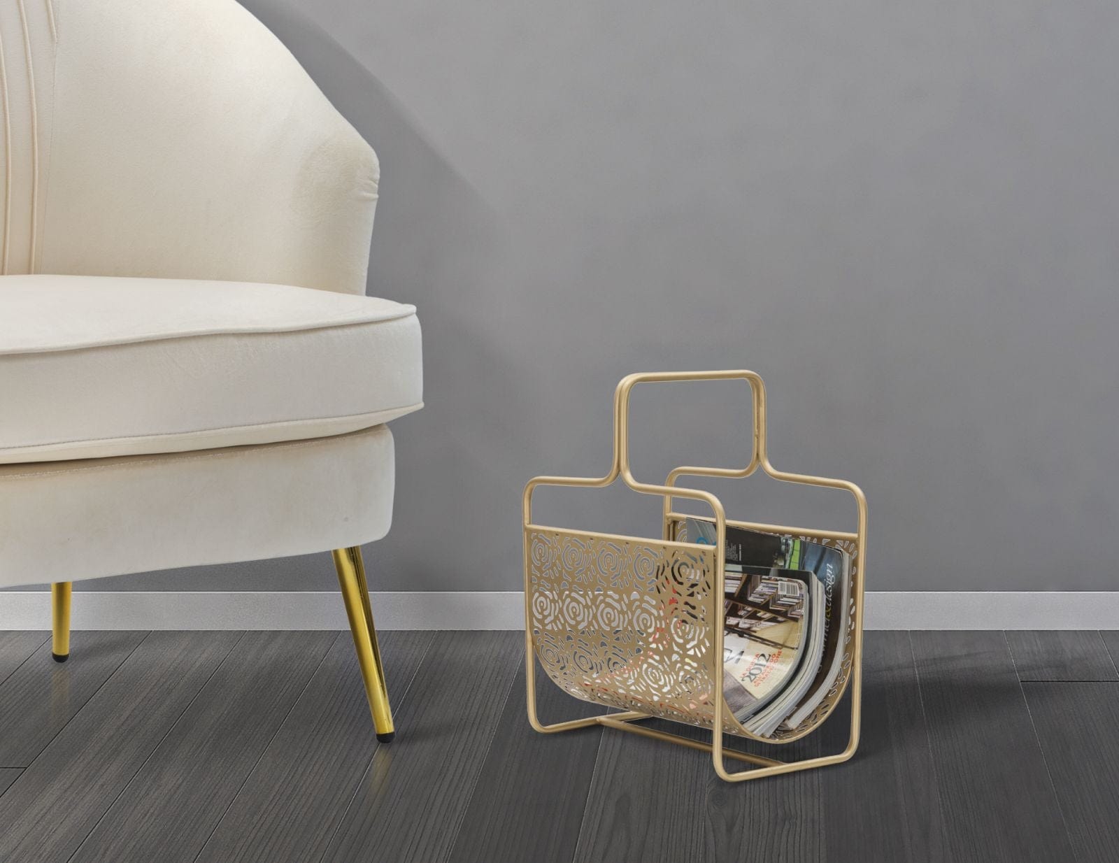 Suport pentru reviste din metal Glam Rose Auriu Antichizat, l37xA22xH44,5 cm (1)