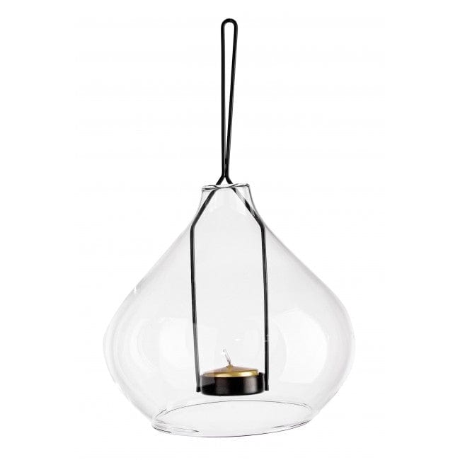 Suport suspendabil pentru lumanare, din sticla si metal Metric 2 Transparent / Negru, Ø15,4xH15 cm