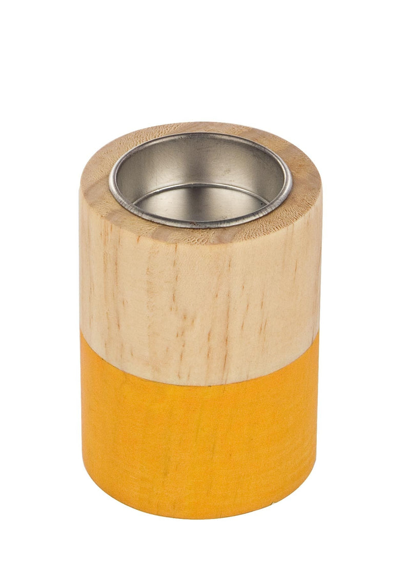 Suport lumanare din lemn Cylinder Natural / Portocaliu, Ø6xH8 cm