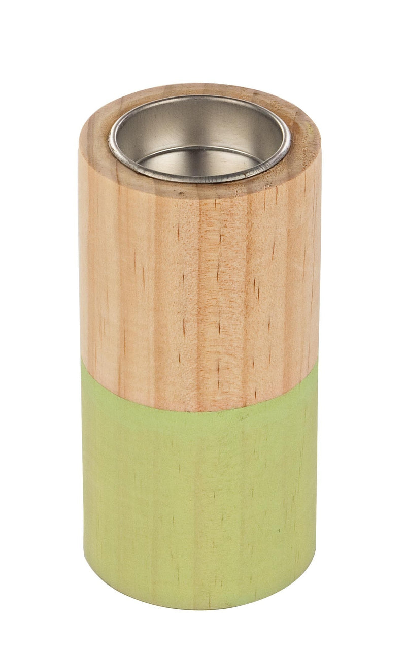 Suport lumanare din lemn Cylinder Verde / Natural, Ø6xH12 cm
