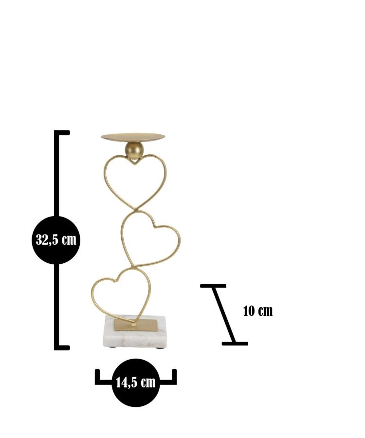Suport lumanare din metal si marmura, Hearts Auriu / Alb, L14,5xl10xH32,5 cm (5)