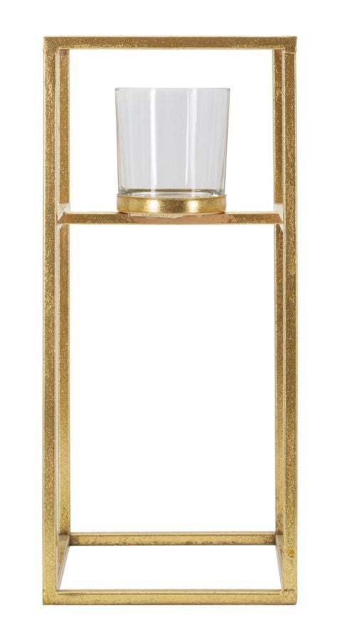 Suport lumanare din metal si sticla, Elegant Glam Tall Auriu, L15xl15xH35 cm (2)