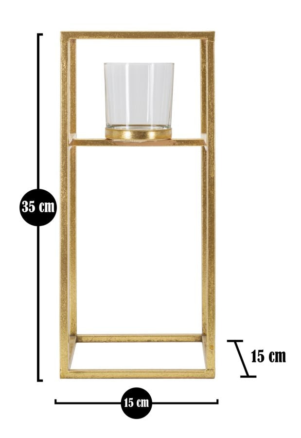 Suport lumanare din metal si sticla, Elegant Glam Tall Auriu, L15xl15xH35 cm (4)