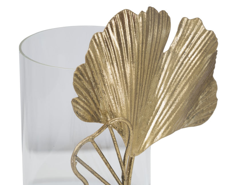 Suport lumanare din metal si sticla, Leaf Auriu, l17xA12xH21 cm (2)