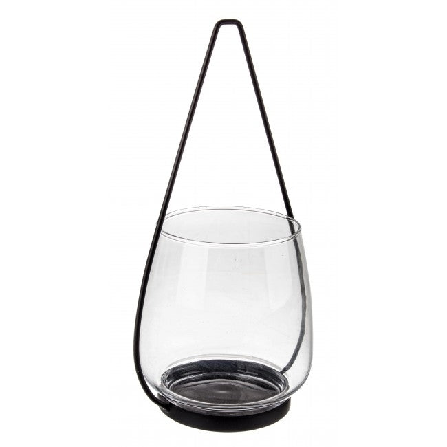 Suport lumanare din sticla si metal Metric Transparent / Negru, Ø18,5xH34,5 cm