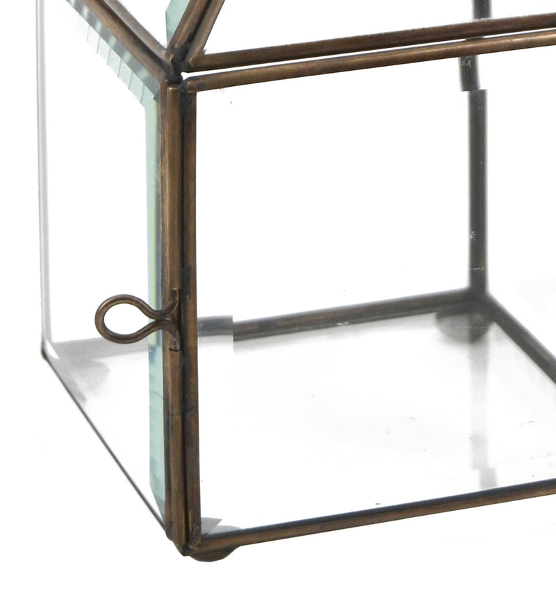 Suport lumanare din sticla si metal, Square Bezel Small Transparent / Alama, L10xl10xH15 cm (1)