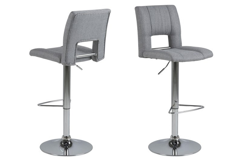 Set 2 scaune de bar din metal tapitate cu stofa si picior metalic Sylvia Gri / Crom, l41,5xA52xH115 cm (3)