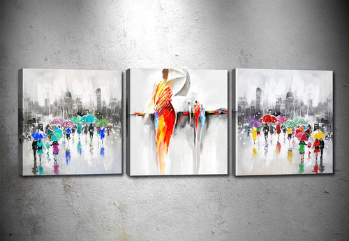Tablou 3 piese Canvas Dancing In The Rain Multicolor, 90 x 30 cm