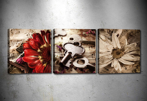 Tablou 3 piese Canvas Keys Multicolor, 90 x 30 cm