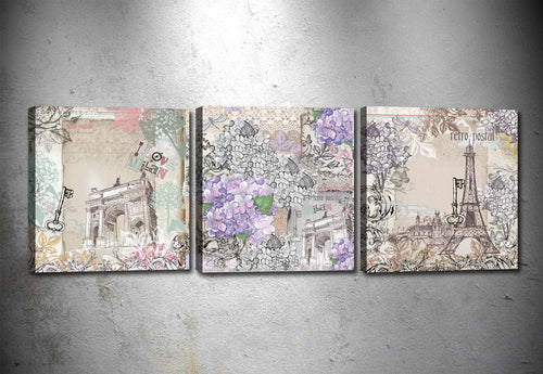 Tablou 3 piese Canvas Paris Delight Multicolor, 90 x 30 cm