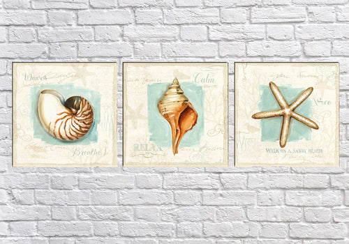 Tablou 3 piese Canvas Sea Calm Multicolor, 90 x 30 cm