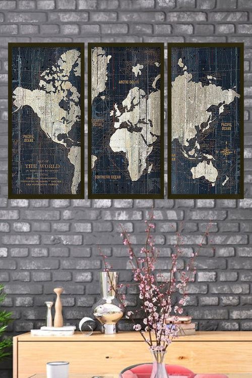 Tablou 3 piese World 142 Multicolor, 90 x 70 cm