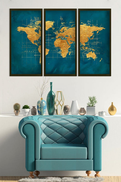 Tablou 3 piese World 143 Multicolor, 90 x 70 cm