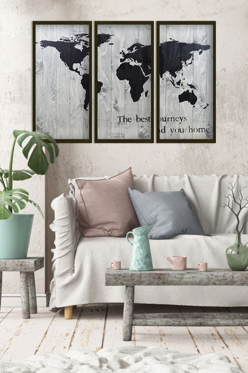 Tablou 3 piese World 144 Multicolor, 90 x 70 cm