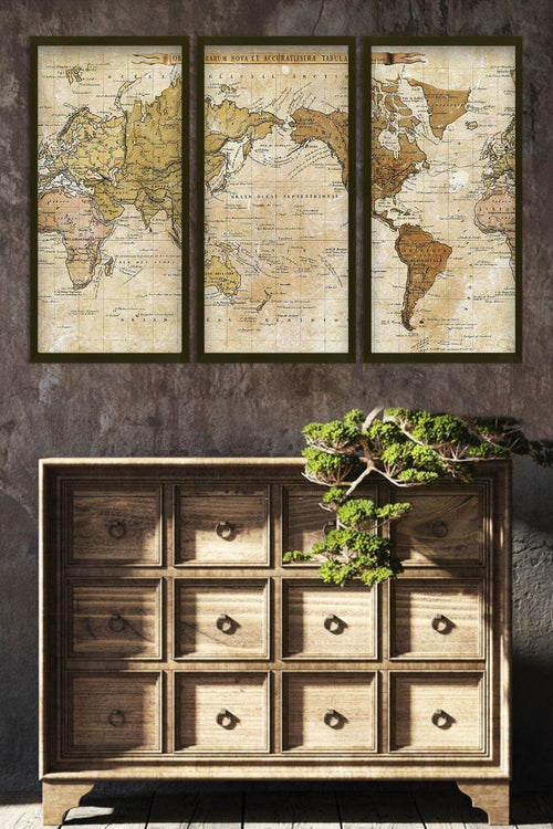 Tablou 3 piese World 146 Multicolor, 90 x 70 cm