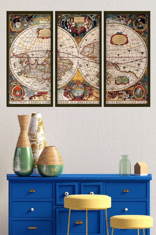 Tablou 3 piese World 147 Multicolor, 90 x 70 cm