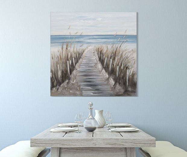 Tablou pictat manual Wild Beach Multicolor, 100 x 100 cm