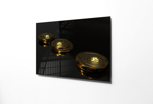 Asir Tablou Sticla Poker Chips 1129 Negru / Auriu, 45 x 30 cm