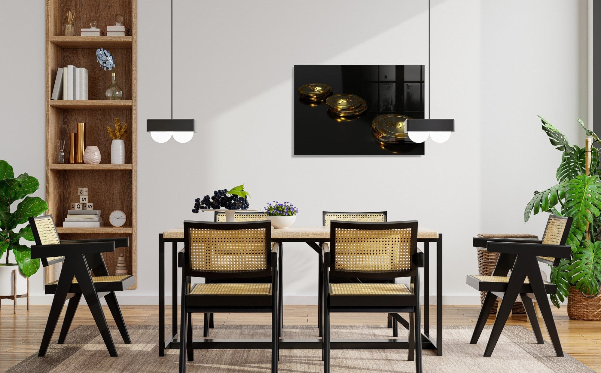 Asir Tablou Sticla Poker Chips 1129 Negru / Auriu, 45 x 30 cm