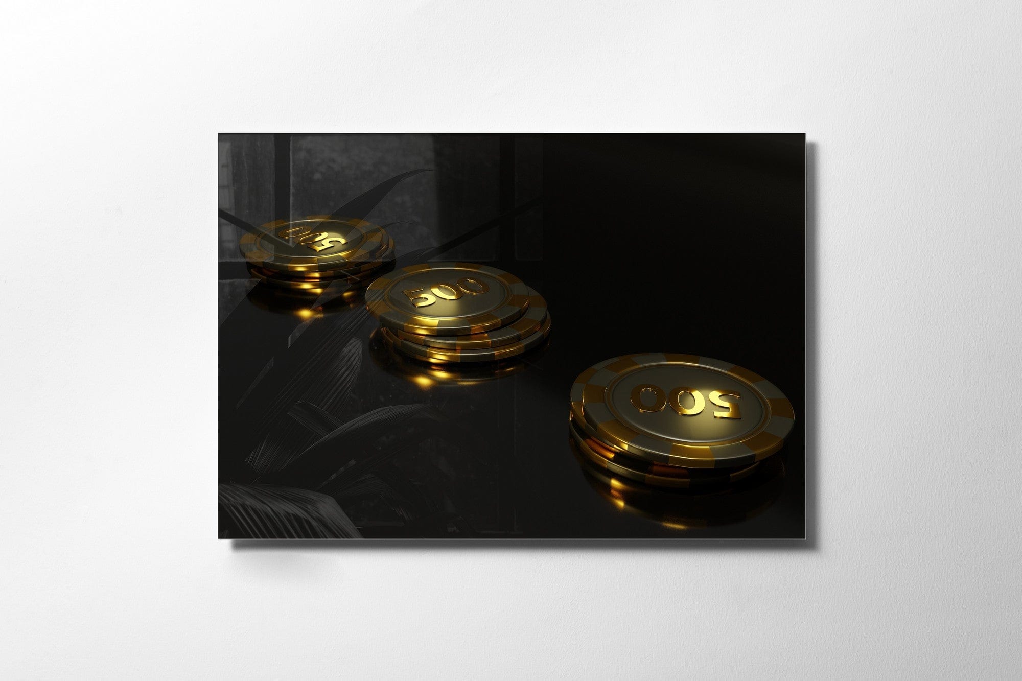 Asir Tablou Sticla Poker Chips 1129 Negru / Auriu, 45 x 30 cm