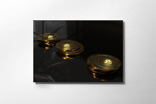 Asir Tablou Sticla Poker Chips 1129 Negru / Auriu, 45 x 30 cm