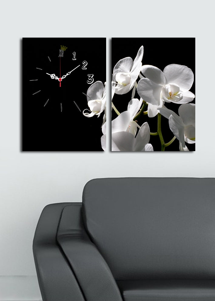 Tablou 2 piese, Canvas Flower Clock 2P3040CSMOR-2 Multicolor, 64 x 40 cm (2)