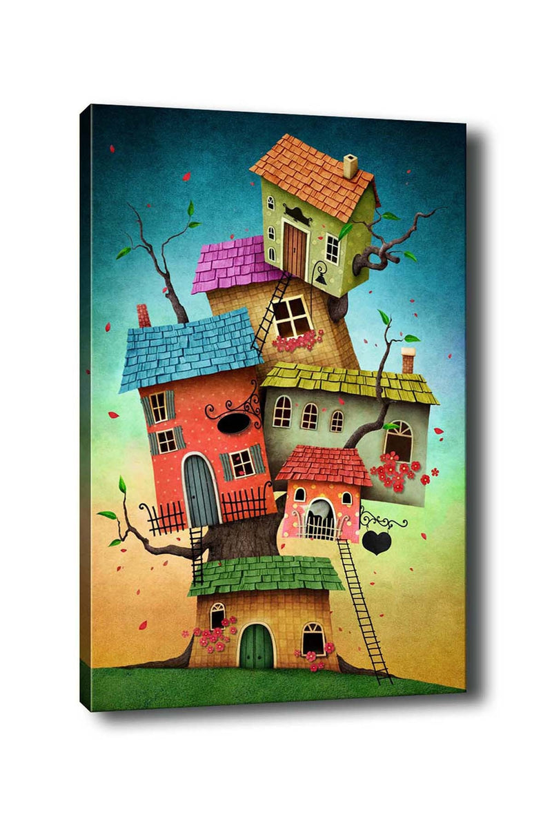 Tablou Canvas Tree With Houses 181 Multicolor, 50 x 70 cm (1)