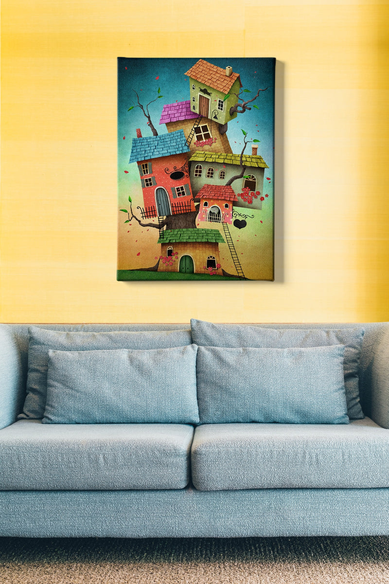 Tablou Canvas Tree With Houses 181 Multicolor, 50 x 70 cm