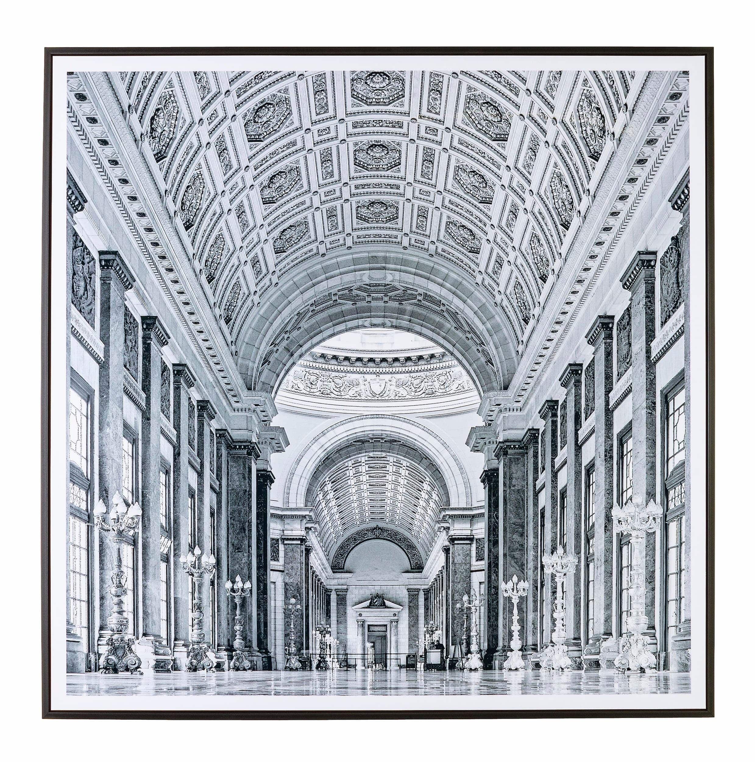 Tablou Framed High Glossy 989 Palace Hallway Alb / Negru, 90 x 90 cm