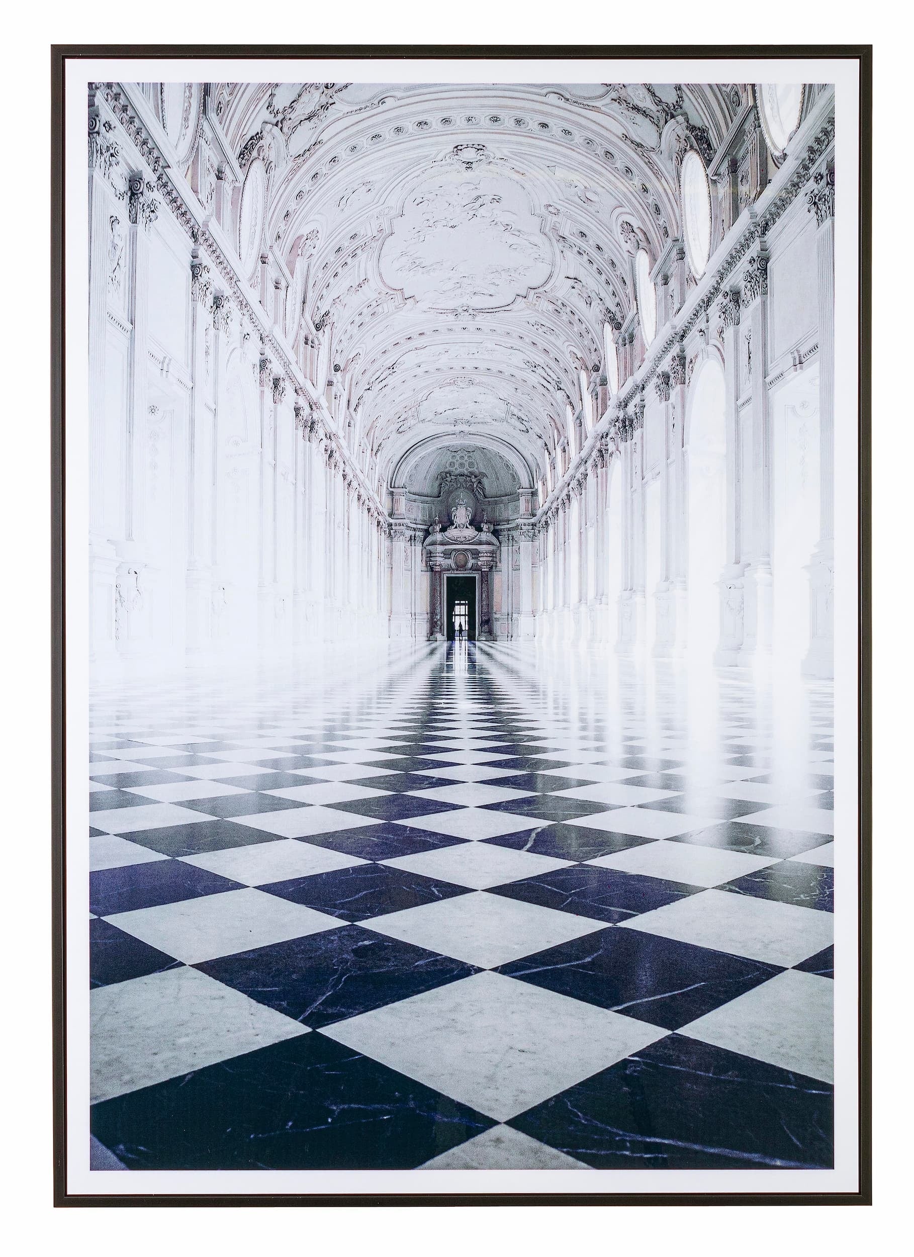 Tablou Framed High Glossy 990 Palace Hallway II Alb / Negru, 70 x 100 cm