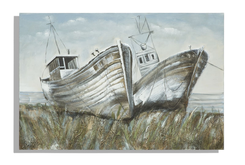 Tablou pictat manual Two Boats, 80 x 120 cm