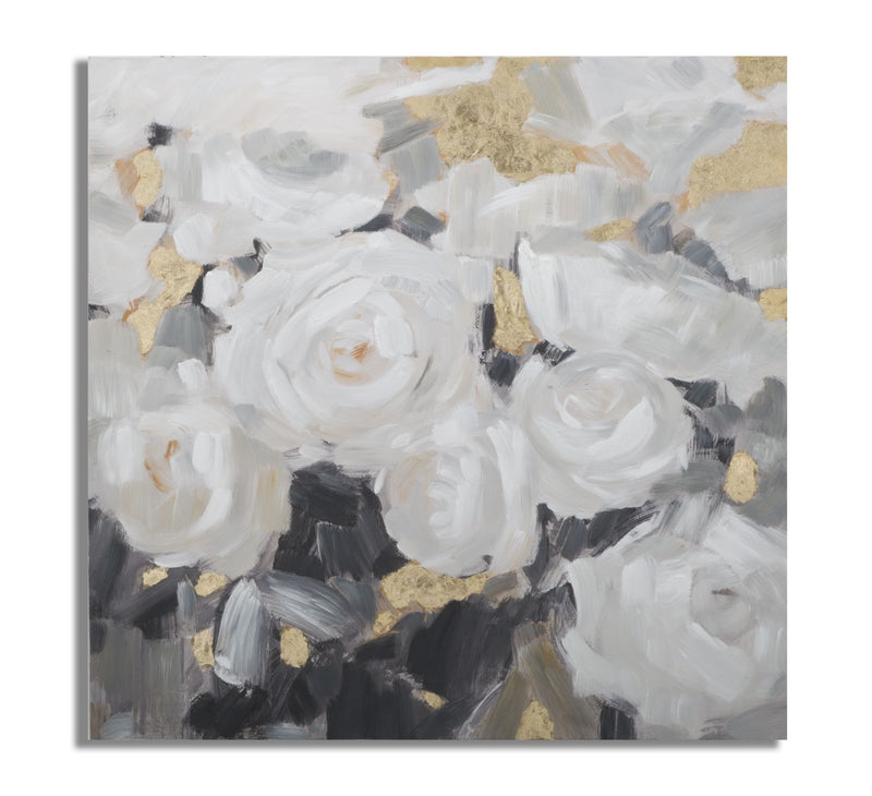 Tablou pictat manual, White Flowers II Multicolor, 90 x 90 cm