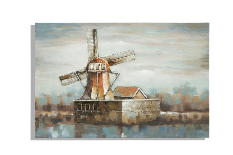 Tablou pictat manual Windmill Village, 80 x 120 cm