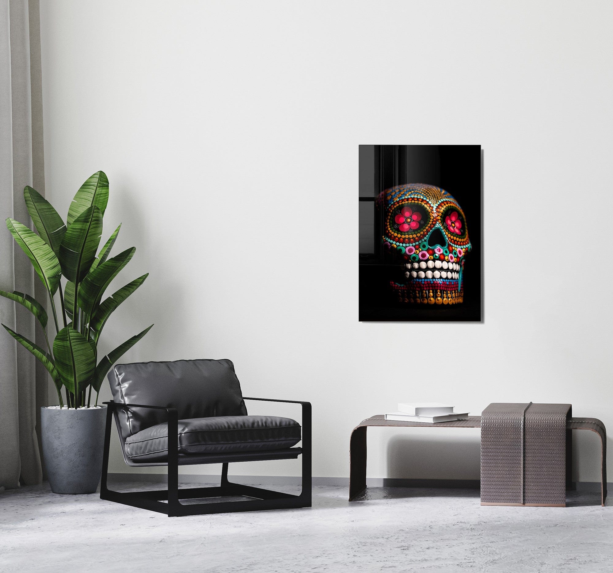 Tablou Sticla Colorful Skull 1132 Multicolor, 30 x 45 cm (2)