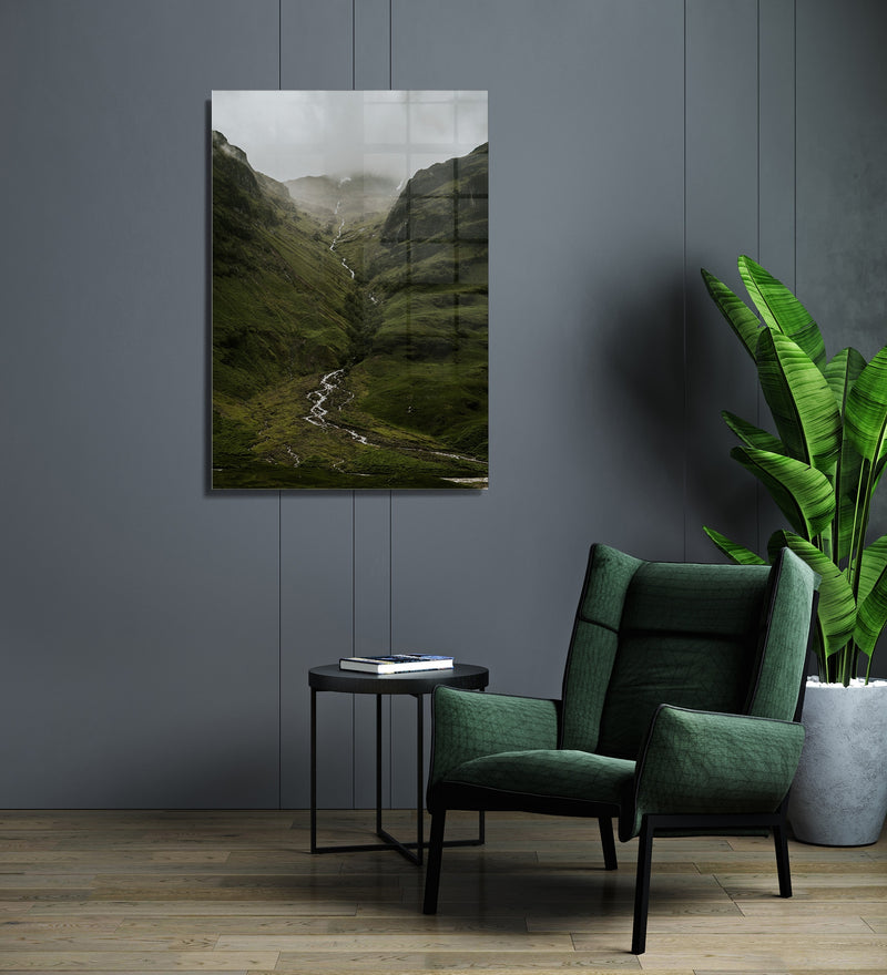 Tablou Sticla Mountain River 1162 Verde, 30 x 45 cm (1)