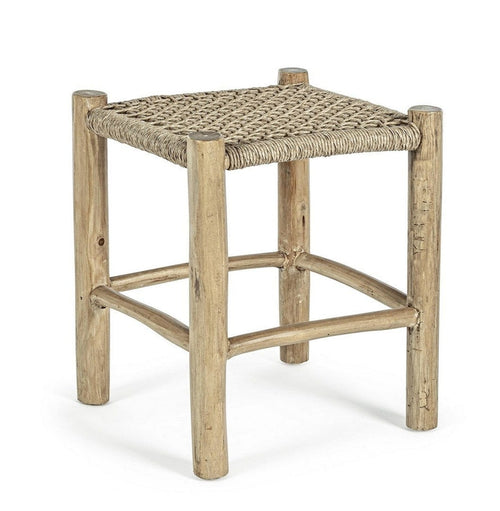 Taburet din fibre sintetice si lemn de tec, Lampok Natural, l38xA38xH45 cm
