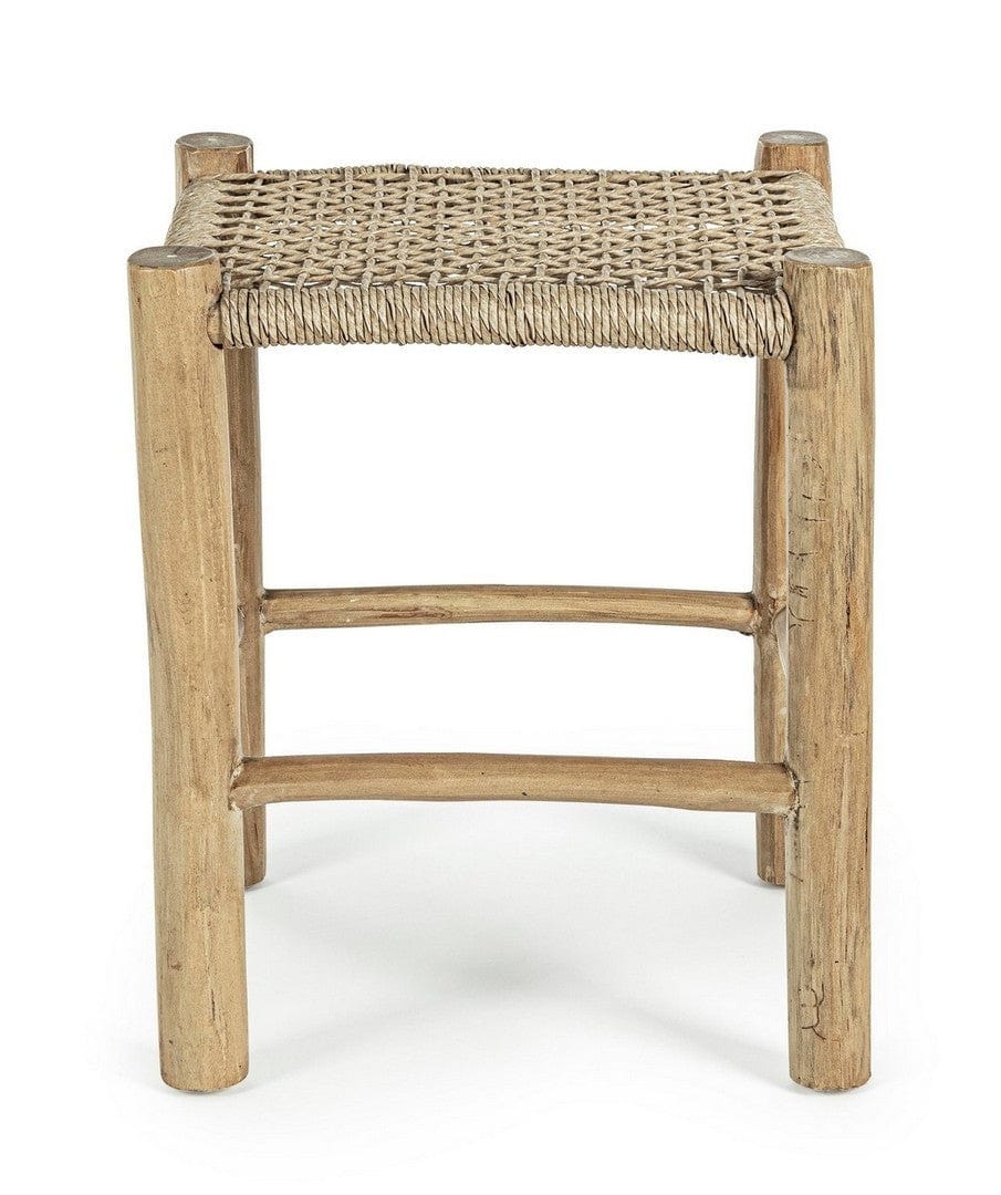 Taburet din fibre sintetice si lemn de tec, Lampok Natural, l38xA38xH45 cm (2)
