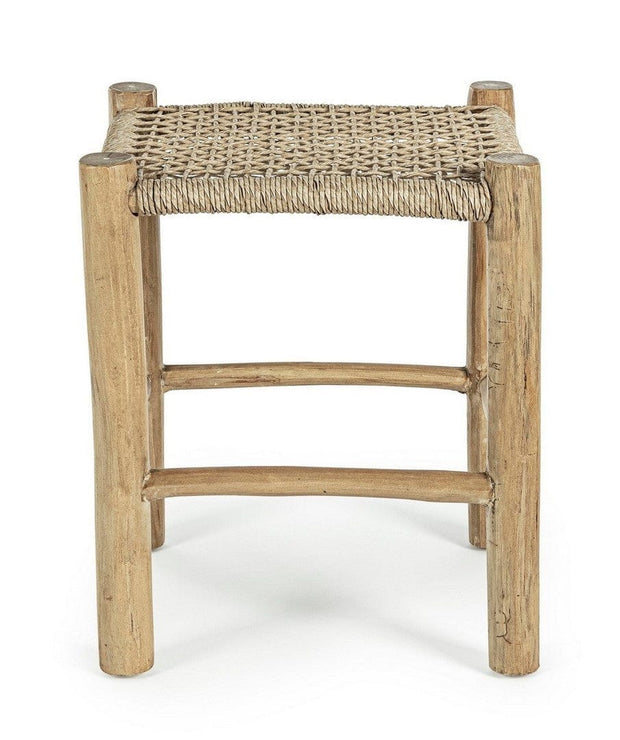Taburet din fibre sintetice si lemn de tec, Lampok Natural, l38xA38xH45 cm (2)
