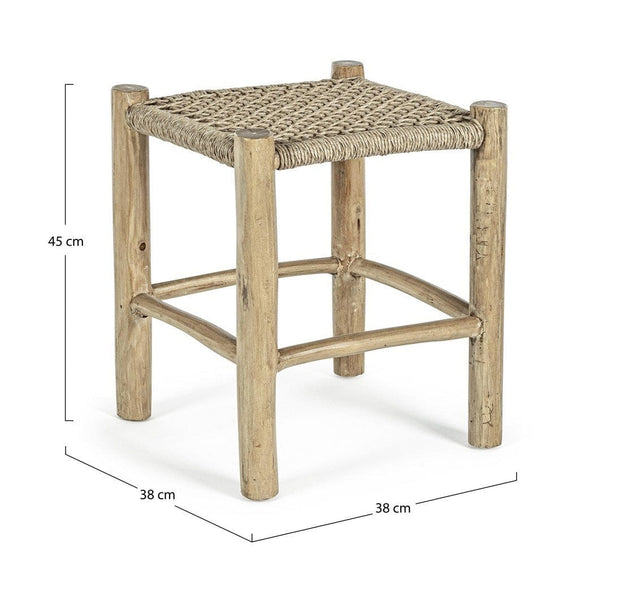 Taburet din fibre sintetice si lemn de tec, Lampok Natural, l38xA38xH45 cm (4)