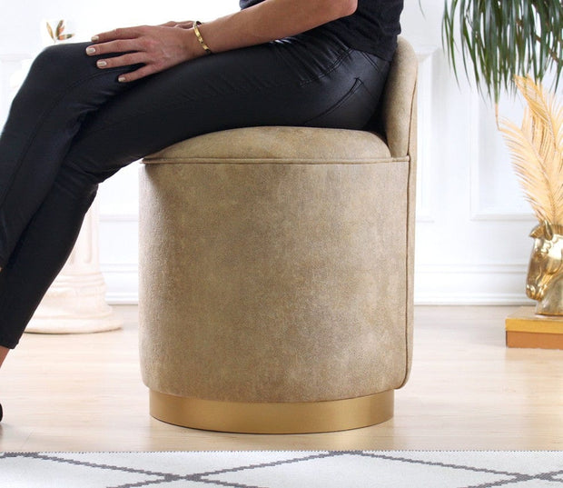 Asir Taburet tapitat cu piele ecologica, Luton Camel, Ø40xH70 cm