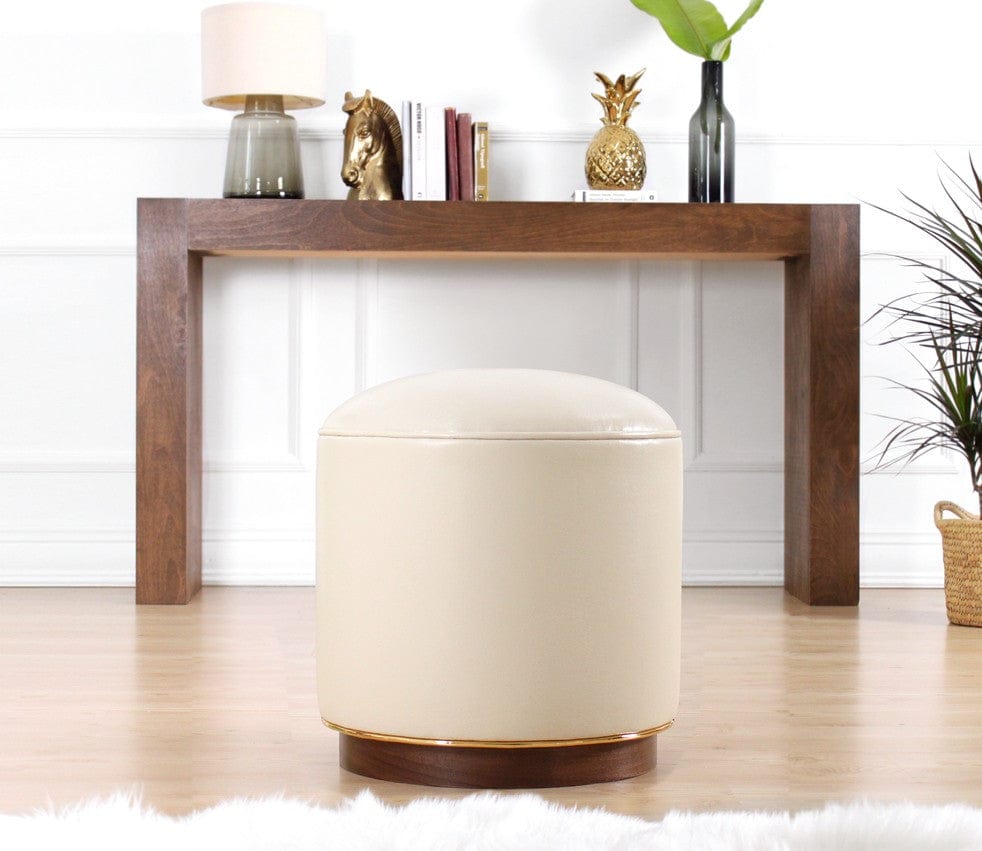 Asir Taburet tapitat cu piele ecologica, Milotte Crem, Ø42xH43 cm