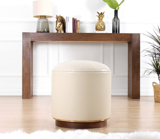 Asir Taburet tapitat cu piele ecologica, Milotte Crem, Ø42xH43 cm