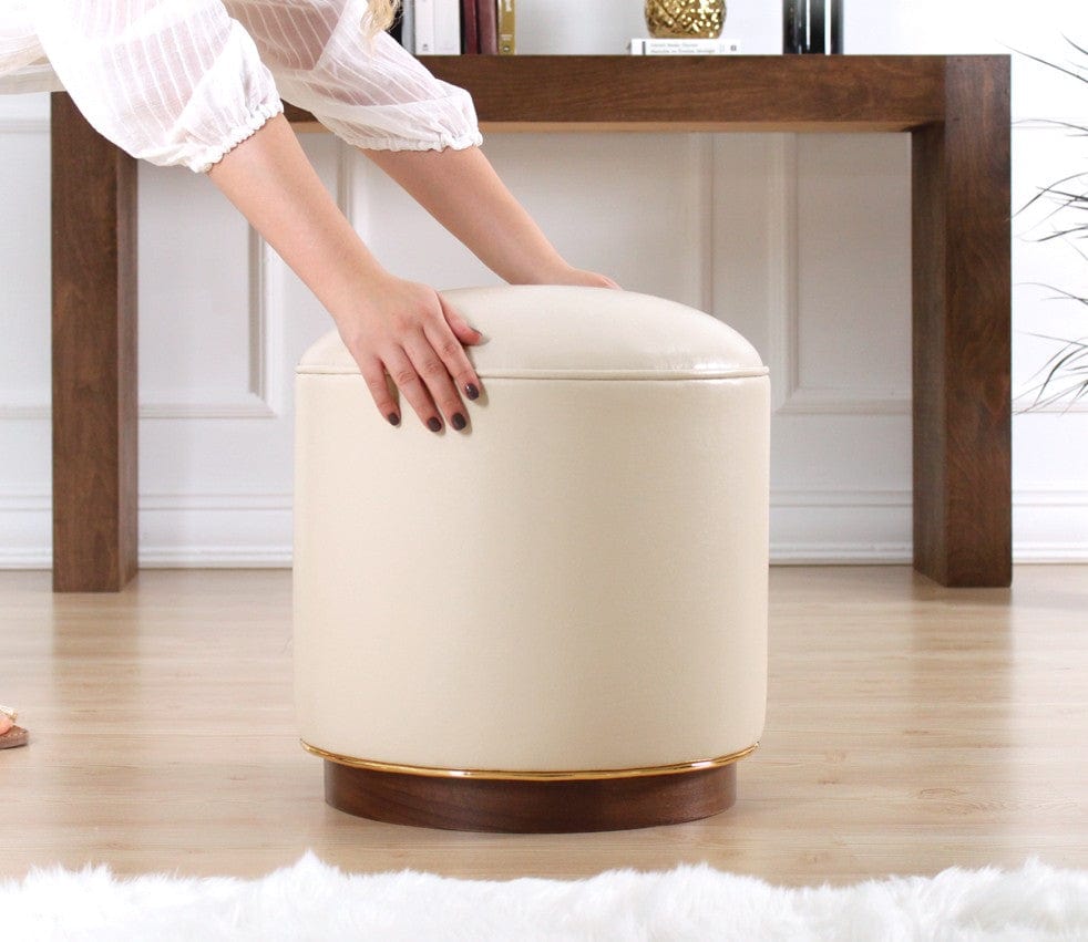 Asir Taburet tapitat cu piele ecologica, Milotte Crem, Ø42xH43 cm