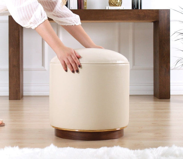 Asir Taburet tapitat cu piele ecologica, Milotte Crem, Ø42xH43 cm