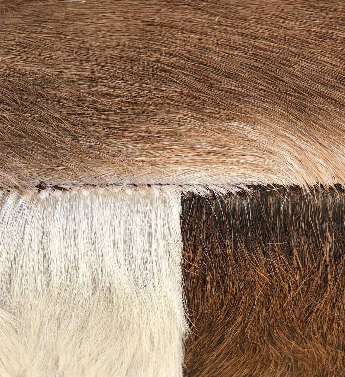 Taburet tapitat cu piele naturala si picioare din lemn, Goat Square Maro / Natural, l30xA30xH45 cm (2)